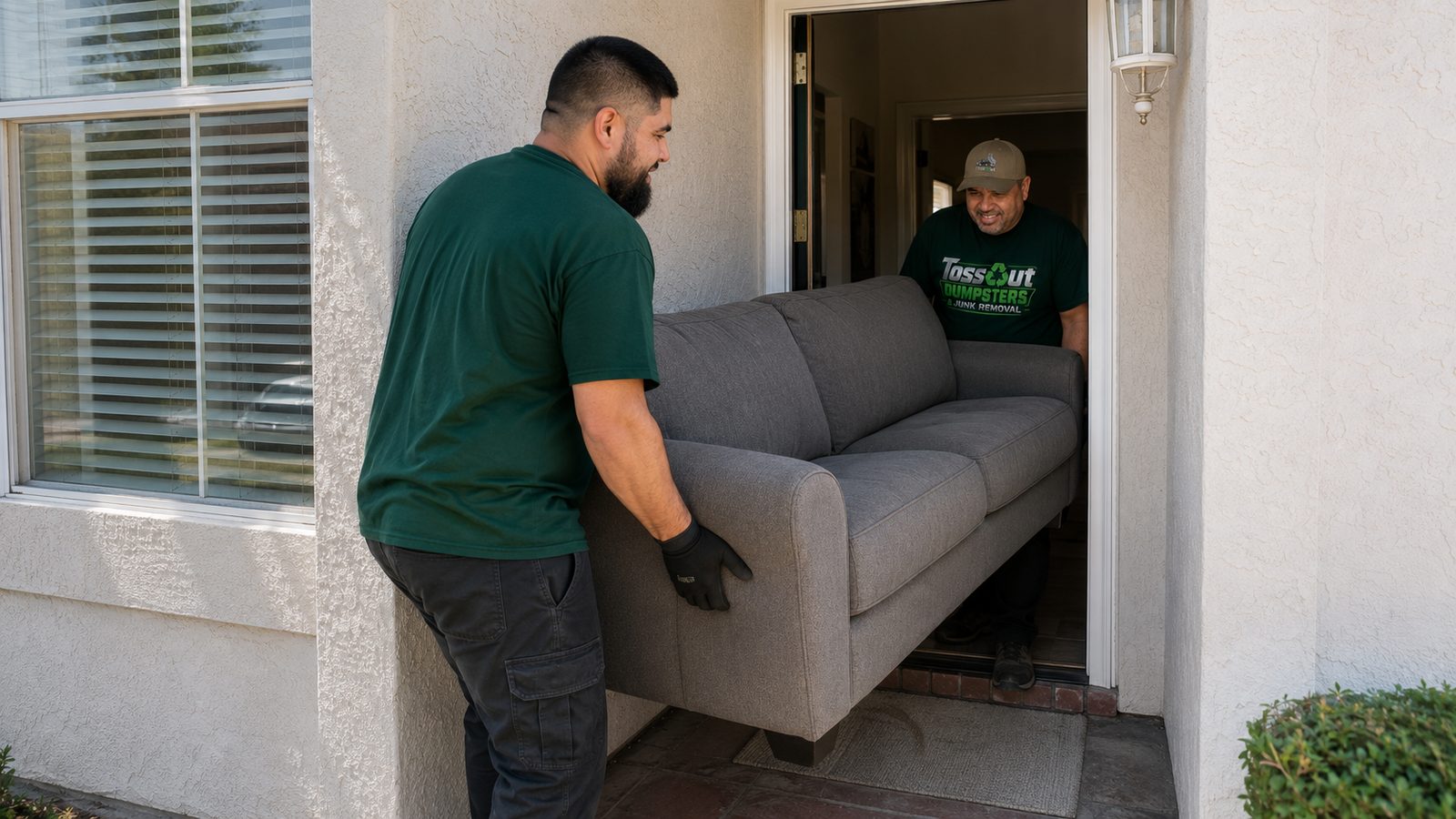 Toss Out Junk Removal crew loading a truck in Modesto, CA