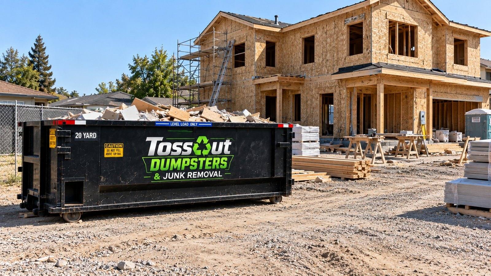 20-yard roll-off dumpster delivered by Toss Out Junk Removal