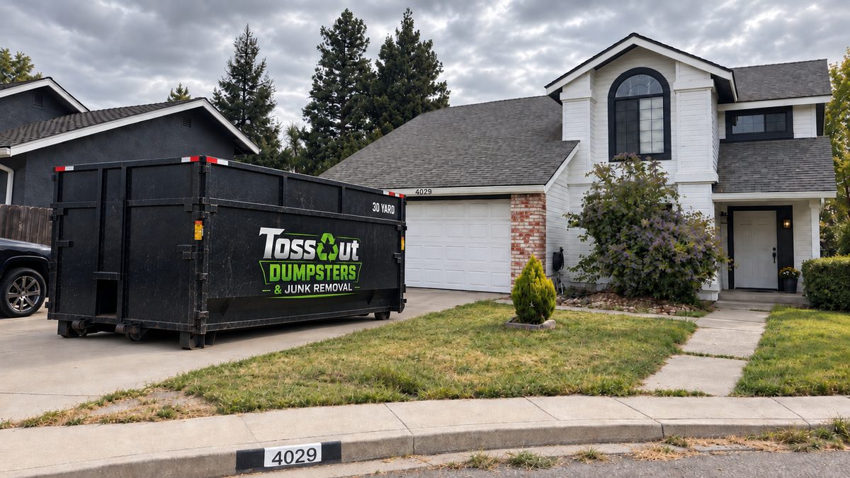 30-yard roll-off dumpster delivered by Toss Out Junk Removal